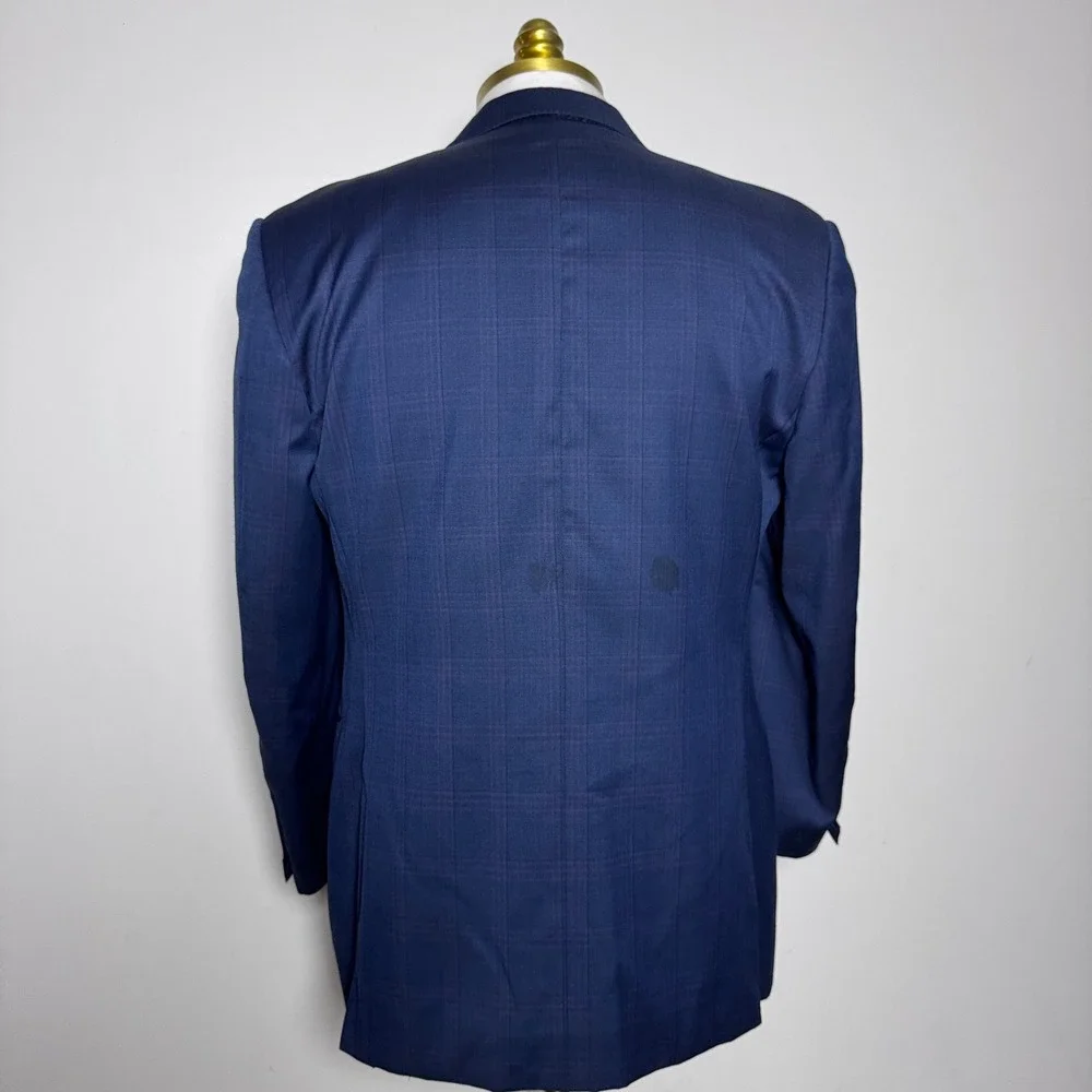Canali Blazer Mens 42R Blue Plaid Wool Two Button Notch Lapel Made in Italy